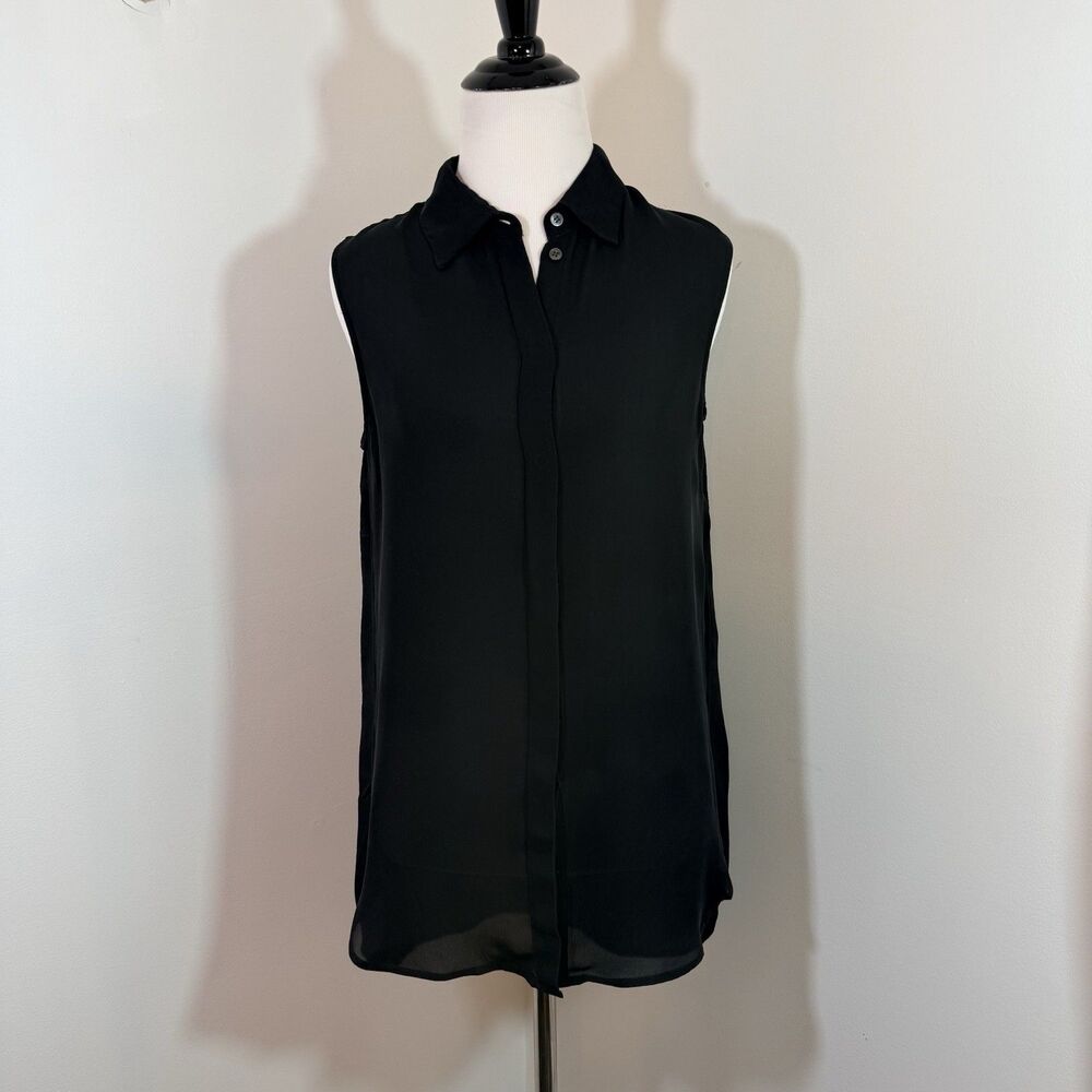 J.Crew Sleeveless Silk Button Front Collared Shirt Top Black Luxury Capsule S